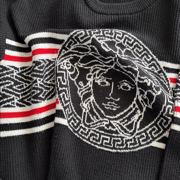 Versace Black Crewneck Sweater with Red and White Details- Size 52 (L) - Picture 7 of 11
